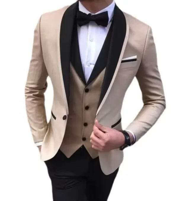 Solid Men's 3 Pieces Wedding Suit One Button Shawl Lapel Jacket Vest Pants Dinner Groom Tuxedos Slim Fit Formal Business Suits - SHOWLU FASHION STORE
