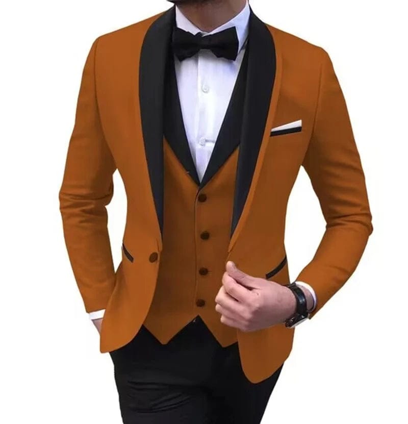 Solid Men's 3 Pieces Wedding Suit One Button Shawl Lapel Jacket Vest Pants Dinner Groom Tuxedos Slim Fit Formal Business Suits - SHOWLU FASHION STORE