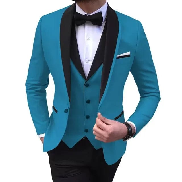 Solid Men's 3 Pieces Wedding Suit One Button Shawl Lapel Jacket Vest Pants Dinner Groom Tuxedos Slim Fit Formal Business Suits - SHOWLU FASHION STORE