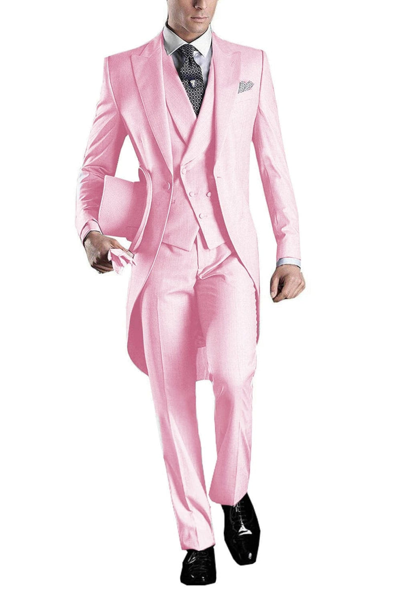 Solid Men's Tailcoat Suit Set Business Tuxedos for Men Wedding Suit Coat Pants Vest 3 Pcs Set Dress Blazers Jacket Trousers - SHOWLU FASHION STORE
