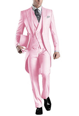 Solid Men's Tailcoat Suit Set Business Tuxedos for Men Wedding Suit Coat Pants Vest 3 Pcs Set Dress Blazers Jacket Trousers - SHOWLU FASHION STORE