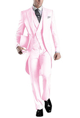 Solid Men's Tailcoat Suit Set Business Tuxedos for Men Wedding Suit Coat Pants Vest 3 Pcs Set Dress Blazers Jacket Trousers - SHOWLU FASHION STORE