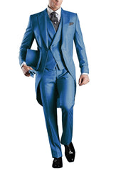 Solid Men's Tailcoat Suit Set Business Tuxedos for Men Wedding Suit Coat Pants Vest 3 Pcs Set Dress Blazers Jacket Trousers - SHOWLU FASHION STORE