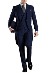 Solid Men's Tailcoat Suit Set Business Tuxedos for Men Wedding Suit Coat Pants Vest 3 Pcs Set Dress Blazers Jacket Trousers - SHOWLU FASHION STORE