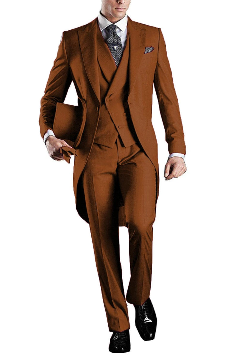 Solid Men's Tailcoat Suit Set Business Tuxedos for Men Wedding Suit Coat Pants Vest 3 Pcs Set Dress Blazers Jacket Trousers - SHOWLU FASHION STORE