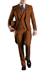 Solid Men's Tailcoat Suit Set Business Tuxedos for Men Wedding Suit Coat Pants Vest 3 Pcs Set Dress Blazers Jacket Trousers - SHOWLU FASHION STORE