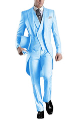 Solid Men's Tailcoat Suit Set Business Tuxedos for Men Wedding Suit Coat Pants Vest 3 Pcs Set Dress Blazers Jacket Trousers - SHOWLU FASHION STORE