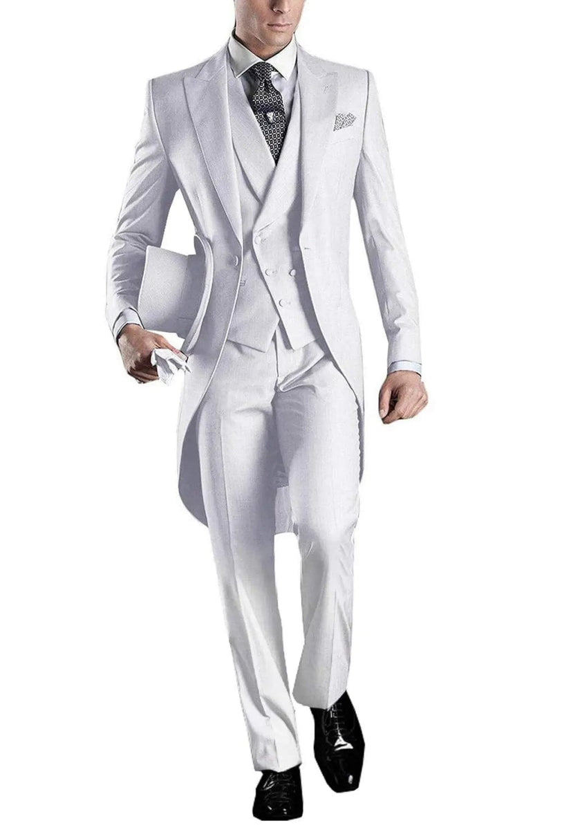 Solid Men's Tailcoat Suit Set Business Tuxedos for Men Wedding Suit Coat Pants Vest 3 Pcs Set Dress Blazers Jacket Trousers - SHOWLU FASHION STORE