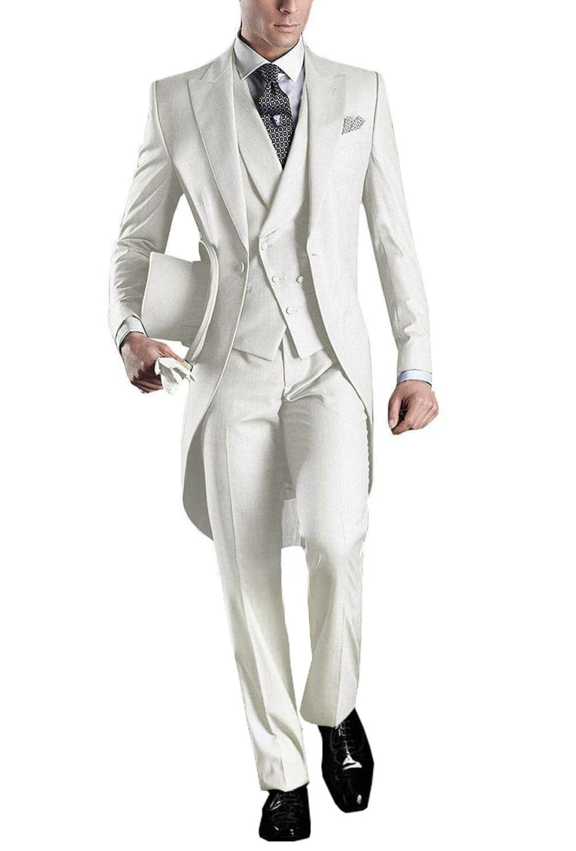 Solid Men's Tailcoat Suit Set Business Tuxedos for Men Wedding Suit Coat Pants Vest 3 Pcs Set Dress Blazers Jacket Trousers - SHOWLU FASHION STORE