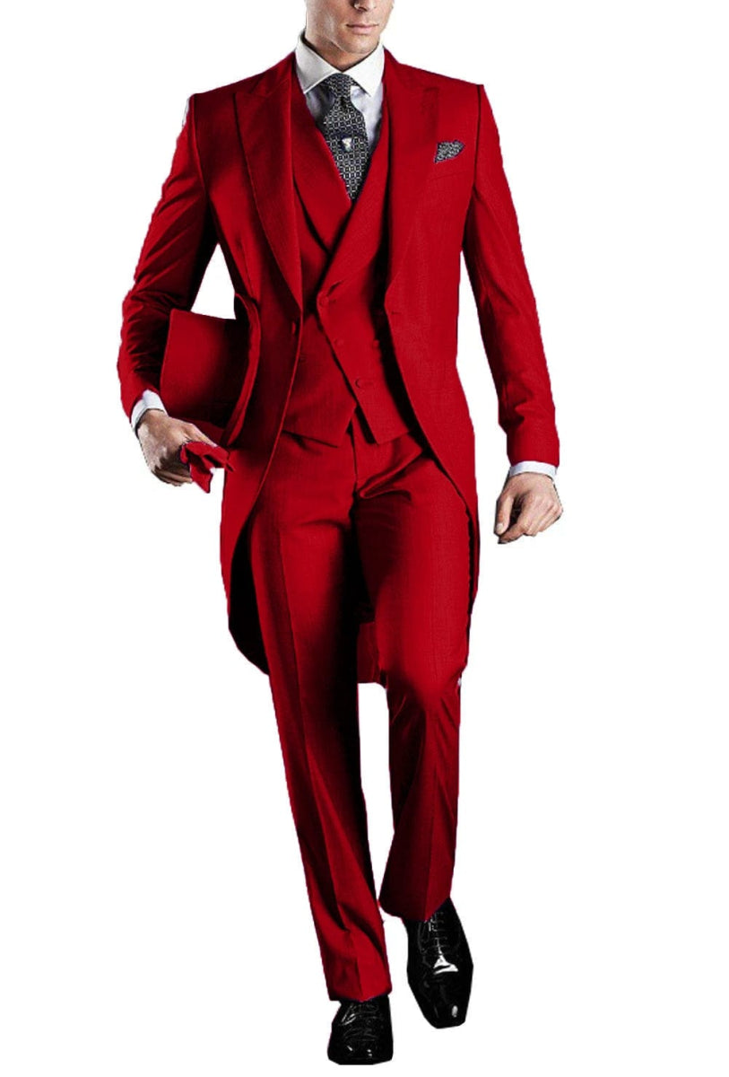 Solid Men's Tailcoat Suit Set Business Tuxedos for Men Wedding Suit Coat Pants Vest 3 Pcs Set Dress Blazers Jacket Trousers - SHOWLU FASHION STORE