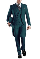 Solid Men's Tailcoat Suit Set Business Tuxedos for Men Wedding Suit Coat Pants Vest 3 Pcs Set Dress Blazers Jacket Trousers - SHOWLU FASHION STORE