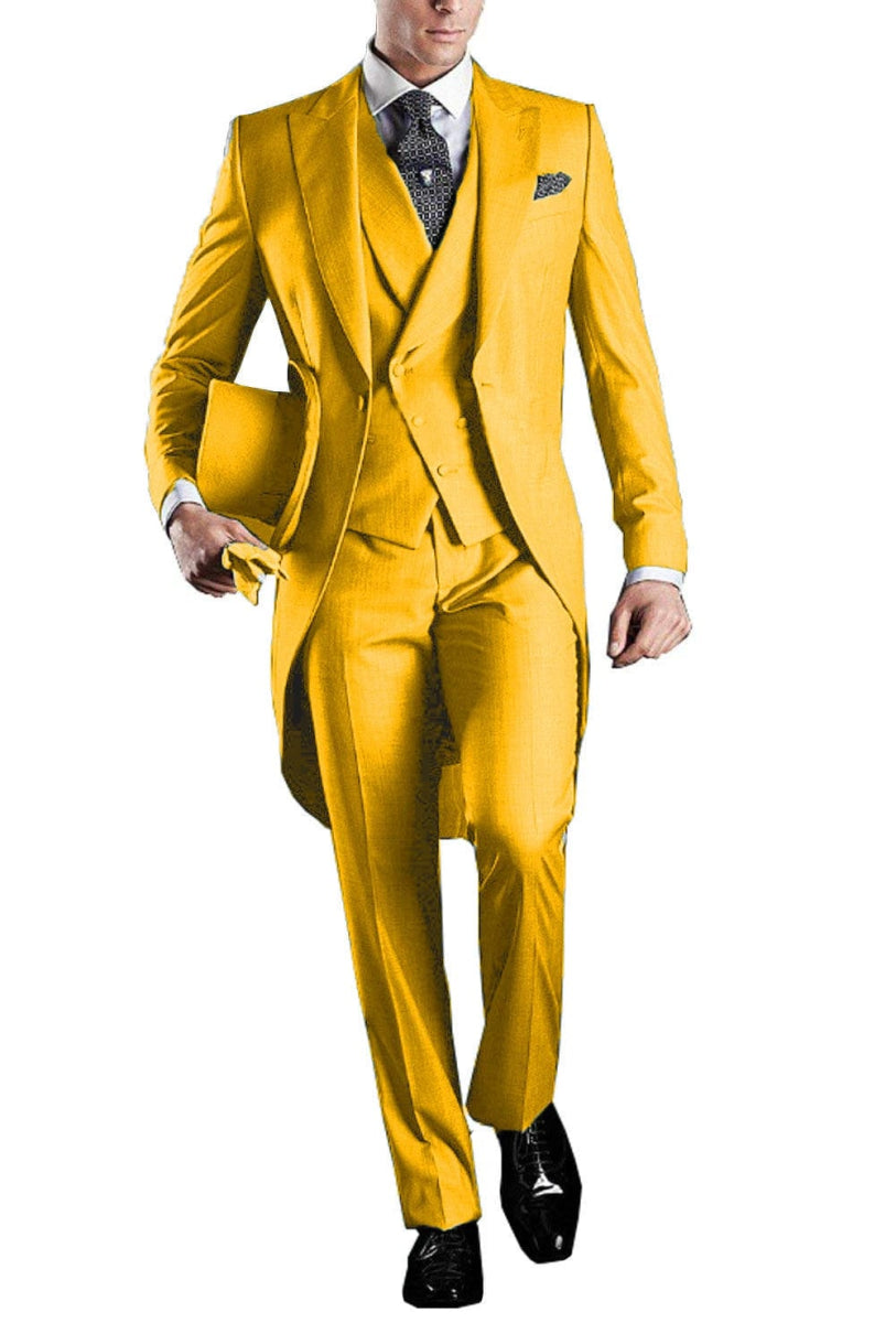 Solid Men's Tailcoat Suit Set Business Tuxedos for Men Wedding Suit Coat Pants Vest 3 Pcs Set Dress Blazers Jacket Trousers - SHOWLU FASHION STORE