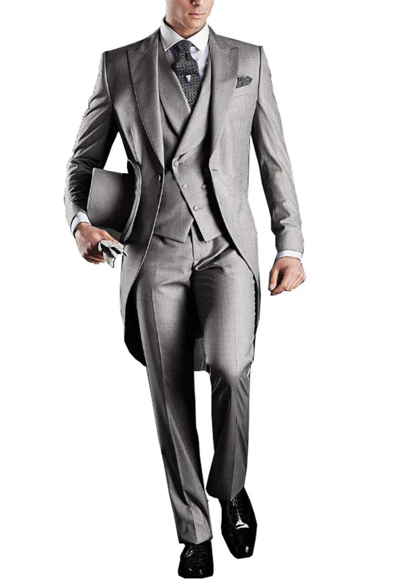 Solid Men's Tailcoat Suit Set Business Tuxedos for Men Wedding Suit Coat Pants Vest 3 Pcs Set Dress Blazers Jacket Trousers - SHOWLU FASHION STORE