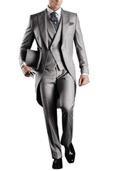 Solid Men's Tailcoat Suit Set Business Tuxedos for Men Wedding Suit Coat Pants Vest 3 Pcs Set Dress Blazers Jacket Trousers - SHOWLU FASHION STORE