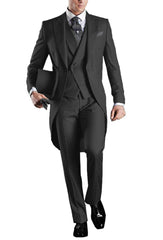 Solid Men's Tailcoat Suit Set Business Tuxedos for Men Wedding Suit Coat Pants Vest 3 Pcs Set Dress Blazers Jacket Trousers - SHOWLU FASHION STORE