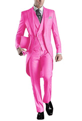 Solid Men's Tailcoat Suit Set Business Tuxedos for Men Wedding Suit Coat Pants Vest 3 Pcs Set Dress Blazers Jacket Trousers - SHOWLU FASHION STORE