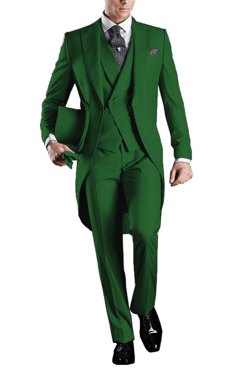 Solid Men's Tailcoat Suit Set Business Tuxedos for Men Wedding Suit Coat Pants Vest 3 Pcs Set Dress Blazers Jacket Trousers - SHOWLU FASHION STORE