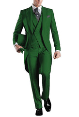 Solid Men's Tailcoat Suit Set Business Tuxedos for Men Wedding Suit Coat Pants Vest 3 Pcs Set Dress Blazers Jacket Trousers - SHOWLU FASHION STORE