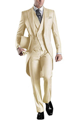 Solid Men's Tailcoat Suit Set Business Tuxedos for Men Wedding Suit Coat Pants Vest 3 Pcs Set Dress Blazers Jacket Trousers - SHOWLU FASHION STORE
