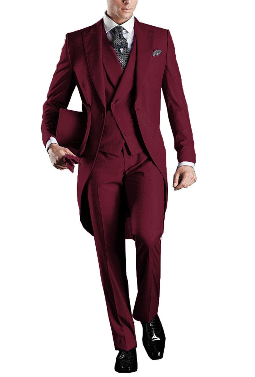Solid Men's Tailcoat Suit Set Business Tuxedos for Men Wedding Suit Coat Pants Vest 3 Pcs Set Dress Blazers Jacket Trousers - SHOWLU FASHION STORE
