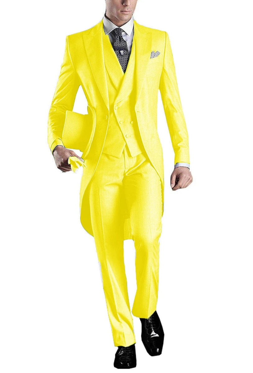 Solid Men's Tailcoat Suit Set Business Tuxedos for Men Wedding Suit Coat Pants Vest 3 Pcs Set Dress Blazers Jacket Trousers - SHOWLU FASHION STORE