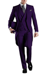 Solid Men's Tailcoat Suit Set Business Tuxedos for Men Wedding Suit Coat Pants Vest 3 Pcs Set Dress Blazers Jacket Trousers - SHOWLU FASHION STORE