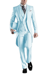 Solid Men's Tailcoat Suit Set Business Tuxedos for Men Wedding Suit Coat Pants Vest 3 Pcs Set Dress Blazers Jacket Trousers - SHOWLU FASHION STORE