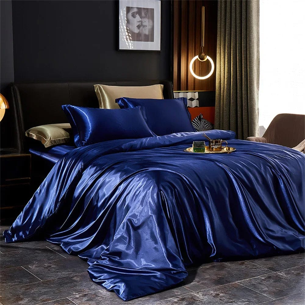 Solid Silk Bedding Set with Duvet Cover Bed Sheet Pillowcases Luxury Satin Single Double Bedsheet King Queen Twin Size - SHOWLU FASHION STORE
