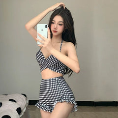 Song Zhiya Same Style Single Is Hell Sexy Slim Cover Belly Hot Spring High Waist Houndstooth Swimsuit Women's Bikini - SHOWLU FASHION STORE