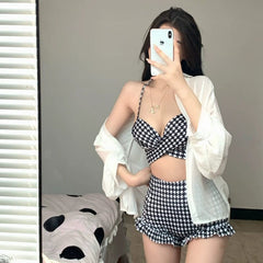 Song Zhiya Same Style Single Is Hell Sexy Slim Cover Belly Hot Spring High Waist Houndstooth Swimsuit Women's Bikini - SHOWLU FASHION STORE