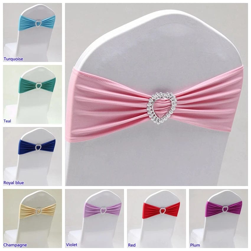 Spandex Chair Sash Wedding Decoration With Love Heart Buckle Lycra Stretch For Hotel Birthday Party Banquet Event - SHOWLU FASHION STORE