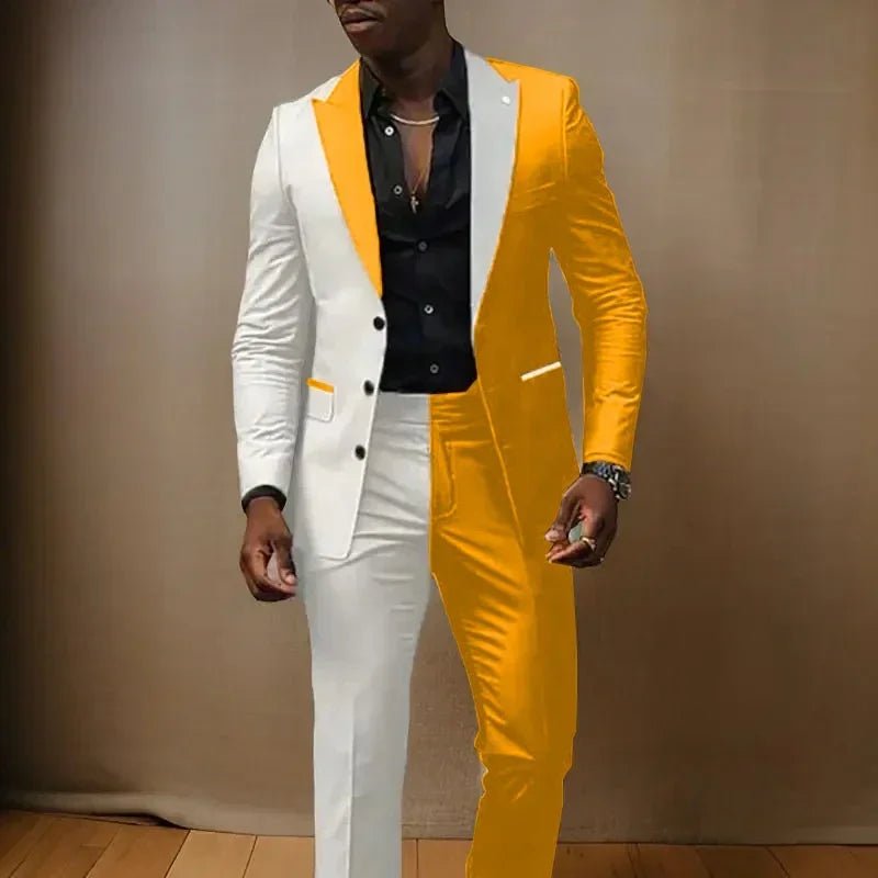 Splice Color Men Suits Wedding Peaked Lapel 3 Buttons Groom Tuxedo Slim Bridegroom Suits 2 Pcs Jacket With Pants Fashion Design - SHOWLU FASHION STORE
