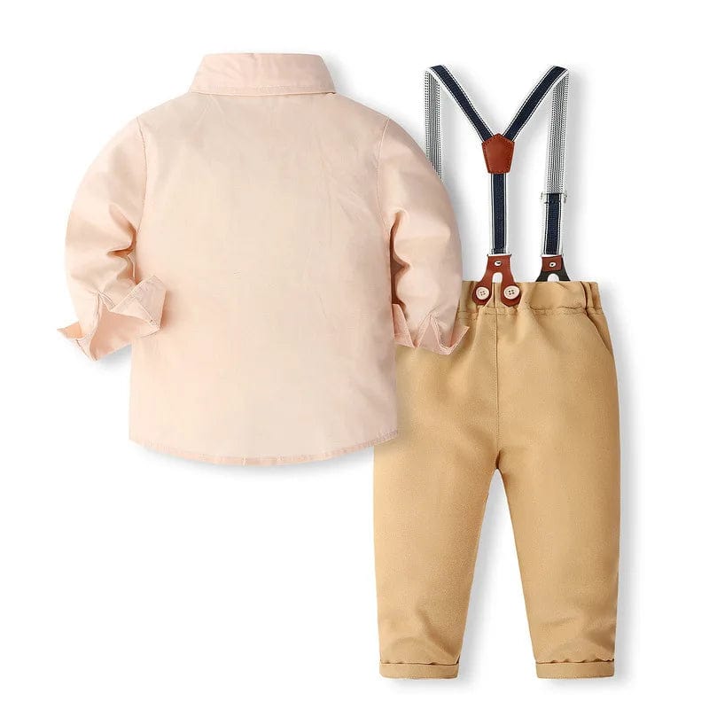 Spring Toddler Boy Outfits Korean Fashion Gentleman Cotton Long Sleeve Shirt+Pants+Straps+Tie Kids Boutique Clothes Sets BC521 - SHOWLU FASHION STORE