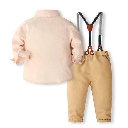 Spring Toddler Boy Outfits Korean Fashion Gentleman Cotton Long Sleeve Shirt+Pants+Straps+Tie Kids Boutique Clothes Sets BC521 - SHOWLU FASHION STORE