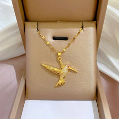 Stainless Steel Blue Hummingbird Pendant Necklace For Women Girls Fashion Clavicle Chain Choker Aesthetic Jewelry Birthday Gifts - SHOWLU FASHION STORE