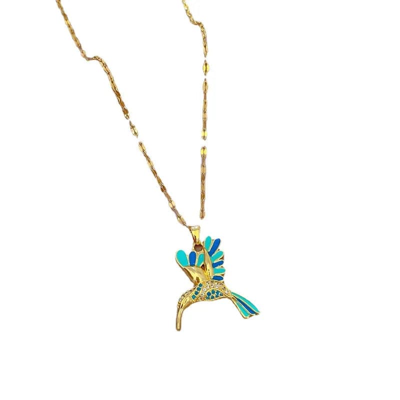 Stainless Steel Blue Hummingbird Pendant Necklace For Women Girls Fashion Clavicle Chain Choker Aesthetic Jewelry Birthday Gifts - SHOWLU FASHION STORE