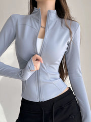 Stand Collar Yoga Outwear Women's Autumn and Winter Zipper Tight Quick - Drying Long Sleeves Sports Tops Running Training Casual Workout Clothes - SHOWLU FASHION STORE