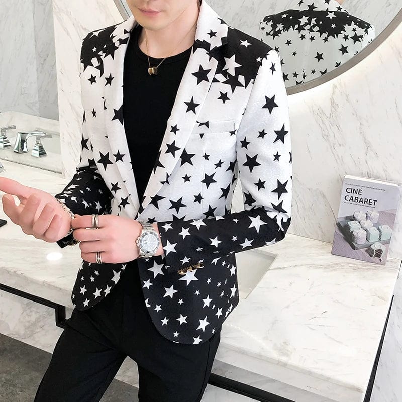 Star Print Slim Fit Blazers New Men's Club Dress Groom Tuxedo Men's Formal Wedding Prom Suit Jacket Brand Costume Homme - SHOWLU FASHION STORE