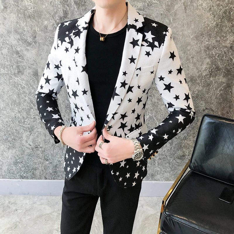 Star Print Slim Fit Blazers New Men's Club Dress Groom Tuxedo Men's Formal Wedding Prom Suit Jacket Brand Costume Homme - SHOWLU FASHION STORE