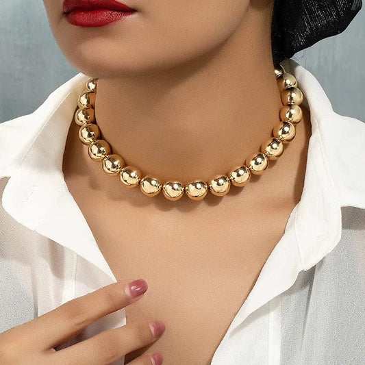Steampunk Gold Color Ball Beads Chain Necklace for Women Men New Trendy Charm Gothic Choker Necklace Fashion Jewelry Gifts - SHOWLU FASHION STORE