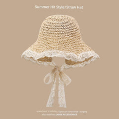 Straw Hat Japanese Style Women's Hand - Woven Summer Outing Lace - SHOWLU FASHION STORE