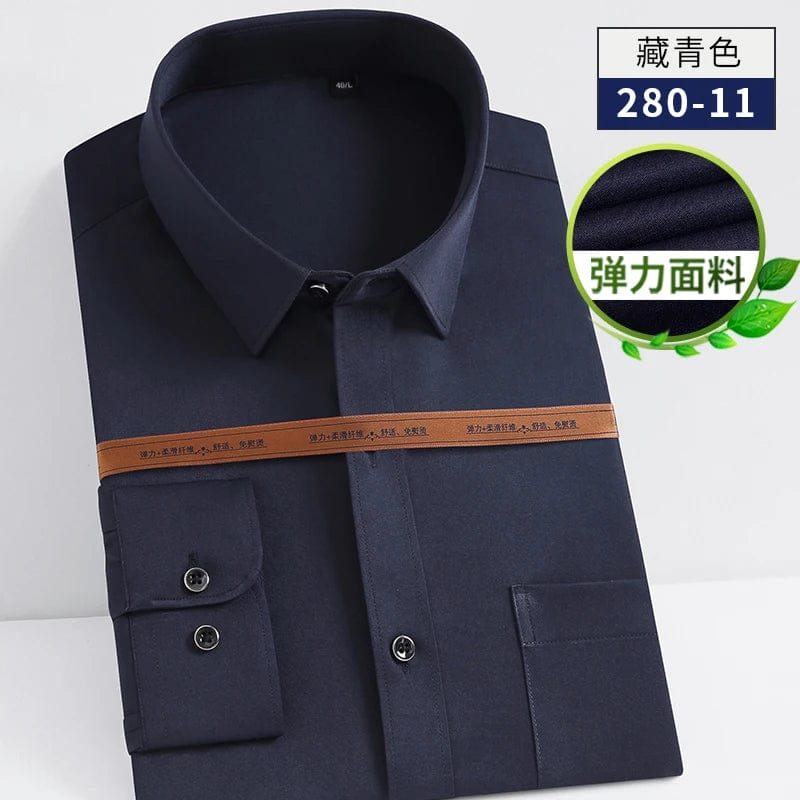 Stretch Cotton New Solid Men's Social Shirts Long Sleeve Formal Dress Shirt For Man Slim Fit Business Blouse Male White Shirt - SHOWLU FASHION STORE