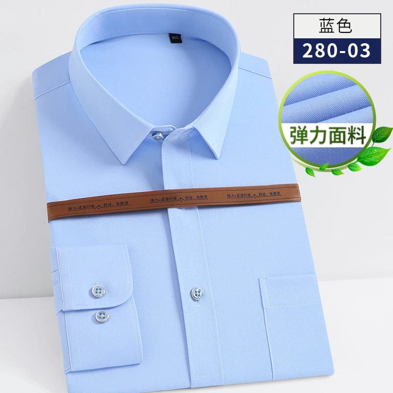 Stretch Cotton New Solid Men's Social Shirts Long Sleeve Formal Dress Shirt For Man Slim Fit Business Blouse Male White Shirt - SHOWLU FASHION STORE