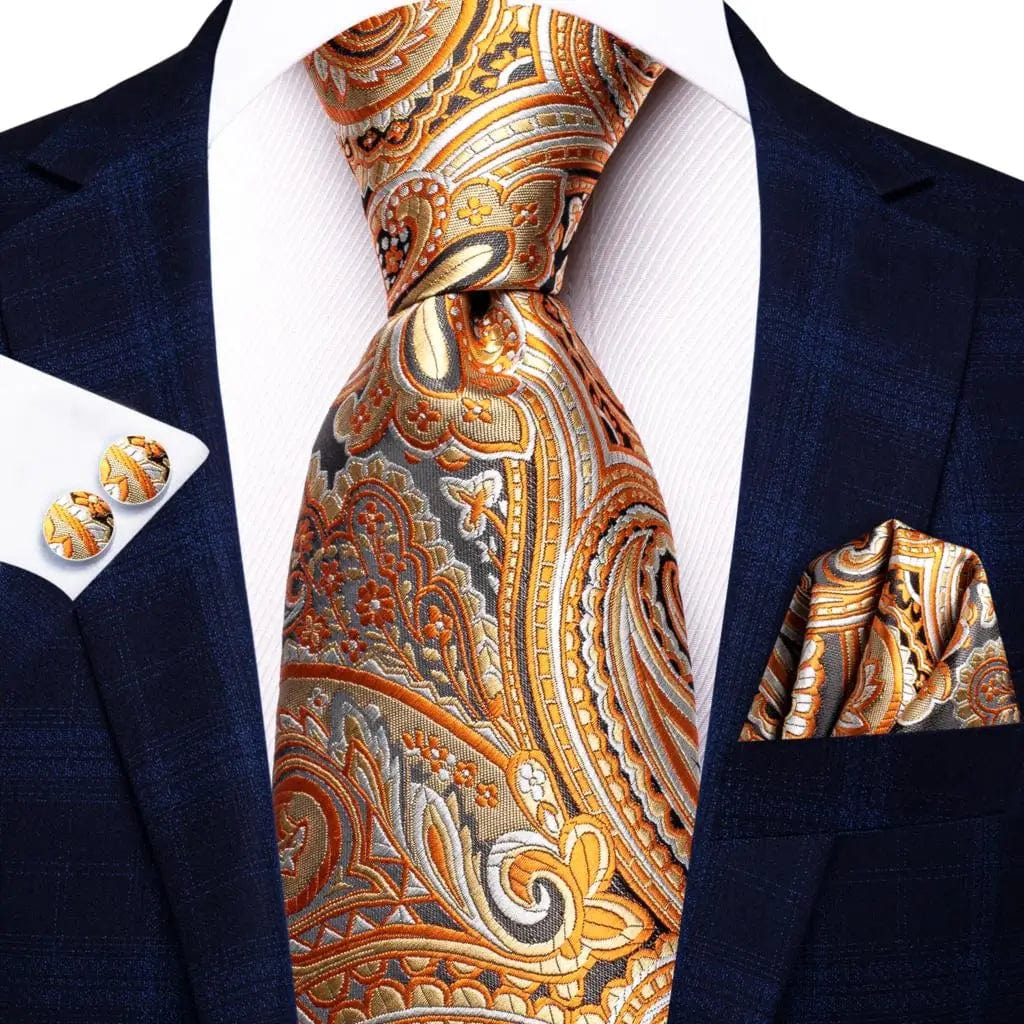 Striped Orange Tie For Men 2023 New Elegant Mens Necktie Pocket Square Cufflinks Groom Wedding Accessory Hi - Tie Design Wholesale - SHOWLU FASHION STORE