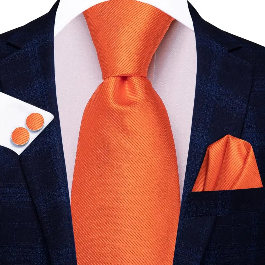 Striped Orange Tie For Men 2023 New Elegant Mens Necktie Pocket Square Cufflinks Groom Wedding Accessory Hi - Tie Design Wholesale - SHOWLU FASHION STORE