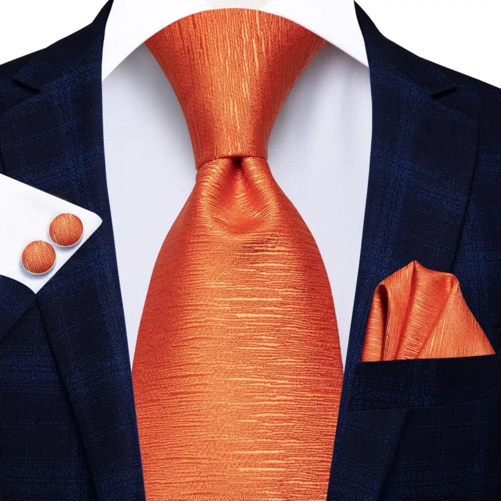 Striped Orange Tie For Men 2023 New Elegant Mens Necktie Pocket Square Cufflinks Groom Wedding Accessory Hi - Tie Design Wholesale - SHOWLU FASHION STORE