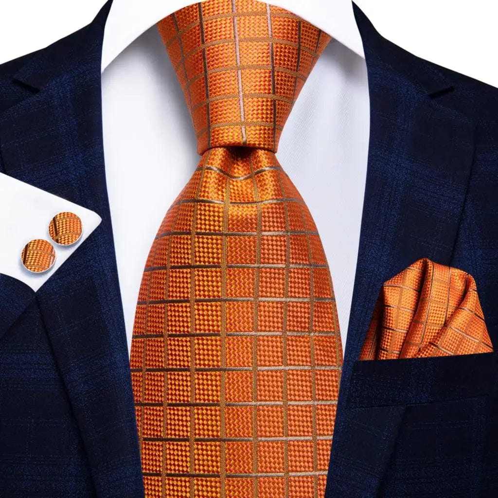 Striped Orange Tie For Men 2023 New Elegant Mens Necktie Pocket Square Cufflinks Groom Wedding Accessory Hi - Tie Design Wholesale - SHOWLU FASHION STORE
