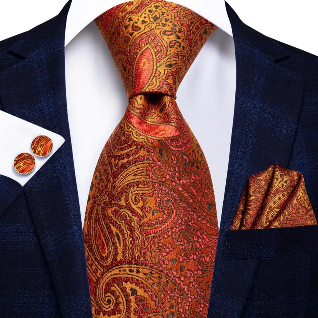 Striped Orange Tie For Men 2023 New Elegant Mens Necktie Pocket Square Cufflinks Groom Wedding Accessory Hi - Tie Design Wholesale - SHOWLU FASHION STORE