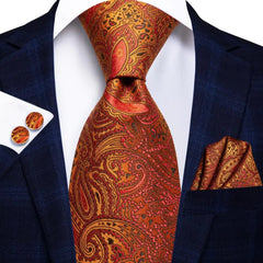 Striped Orange Tie For Men 2023 New Elegant Mens Necktie Pocket Square Cufflinks Groom Wedding Accessory Hi - Tie Design Wholesale - SHOWLU FASHION STORE