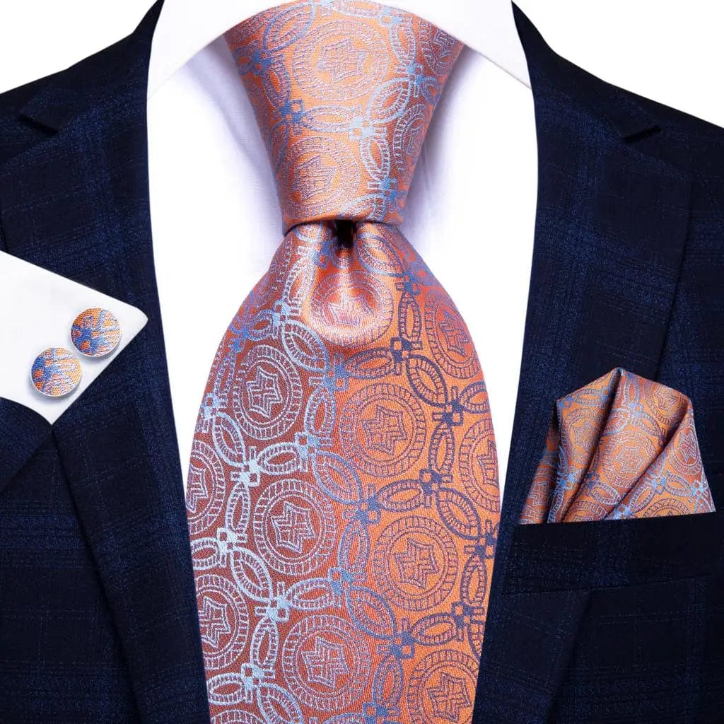 Striped Orange Tie For Men 2023 New Elegant Mens Necktie Pocket Square Cufflinks Groom Wedding Accessory Hi - Tie Design Wholesale - SHOWLU FASHION STORE